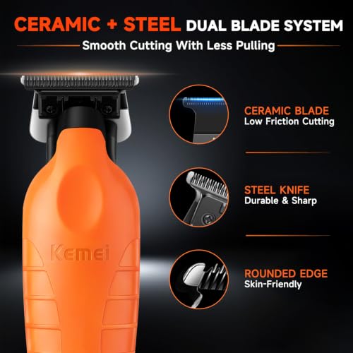 KEMEI 2099 Cordless Hair Trimmer for Men - Orange, Rechargeable, Precision Grooming