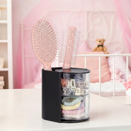 Black 2-Tier Hair Accessories Organizer with Rotating Brush Holder