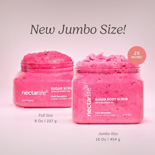 Nectar Life Exfoliating Sugar Scrub, Moisturizing Body Scrub with Coconut Oil & Shea Butter, Pre Shave Exfoliator (16 Ounce, Fruit Smoothie)