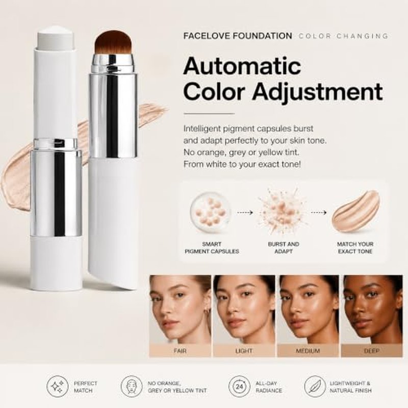 FaceLove Color-Changing Foundation Stick - Hydrating & Lightweight