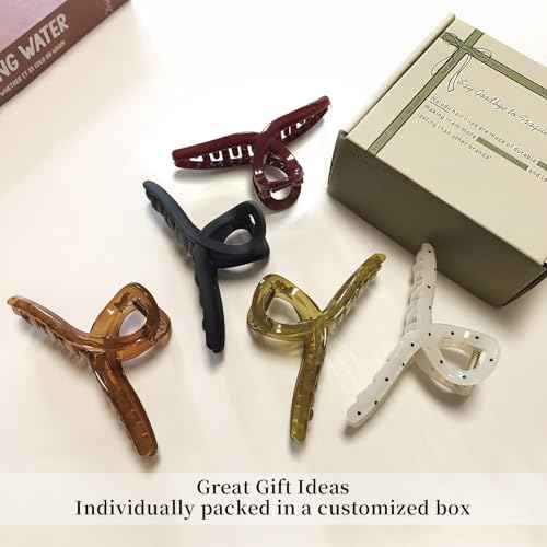 5 Inch Extra Large Claw Clips, 13 cm No Slip Jelly Jumbo No Slip XL Hair Clips for Thick Long Curly Hair, Big Hair Claw Clips, 5 Pack