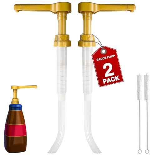 2Pcs Gold Sauce Pump Dispenser for 64 oz Chocolate Pumpkin Caramel Sauce Bottles, Reusable Large 15CC Syrup Pump Dispenser for Vanilla Mocha Sauces