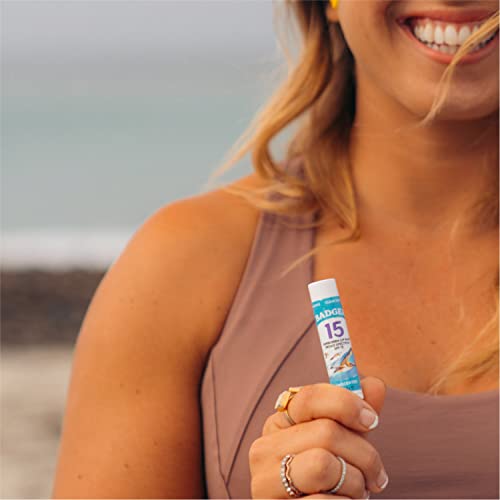 Badger Mineral Sunscreen Lip Balm SPF 15, Reef Safe, Zinc Oxide, Unscented, Travel Size, SPF Lip Balm Sunscreen Stick, .15 oz 4-Pack