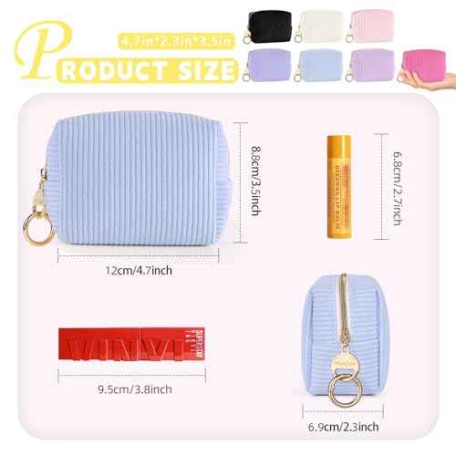 Corduroy Makeup Bag, Small Cosmetics Bag for Purse, Portable Travel Makeup Pouch with Ring Buckle & Inner Pockets for Women