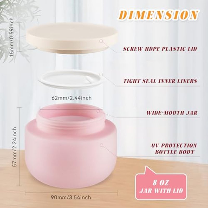 8 oz Pink Plastic Jars with Lids - 4 Pack for Cosmetics & DIY