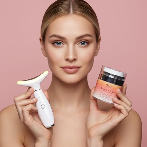 KLY Beauty 7-in-1 Beauty Facial Massager for Face and Neck ? Thermal & Vibrating Facial Tool for Wrinkle Reduction, Skin Firming, Skin Lifting and Skin toning| With Retinol Collagen Creme