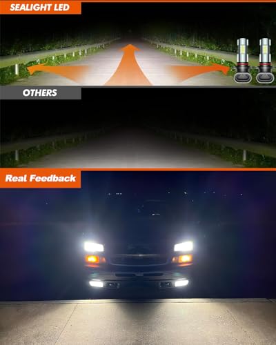 SEALIGHT 9006/HB4 LED Fog Light Bulbs, 360° Illumination 9006 HB4 Fog Lights LED for Car, 6000K Xenon White, 3 MINS Plug-and-Play, Pack of 2