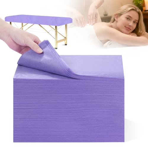 Disposable Bed Sheets 100 Pcs 31"x 71" Massage Table Cover Non Woven Fabric SPA Sheet Breathable for Massage Beauty Tattoo (Purple)