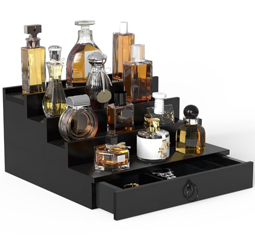 Cologne Organizer for Men 4-Tier Wood with Hidden Compartment