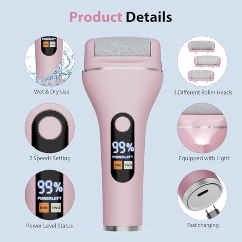AdamPark Electric Callus Remover - Rechargeable Foot File with 9 Roller Heads