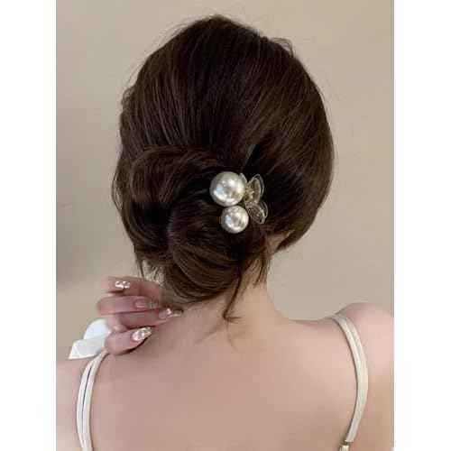 Pearl Hair Clips for Women, Small Hair Claw Clip Strong Hold,Mini Banana Jaw Clip Barrettes Nonslip,Hair Accessories Set Birthday Wedding Gift for Girl Thick Thin Curly Hair(5 PCS)