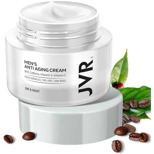 JVR Mens Face Moisturizer, Anti Aging Moisturizing Cream, Lightweight Face Moisturizer For Men Anti Wrinkle Mens Face Lotion Day & Night with Caffeine, Niacinamide, Facial Skin Care 1.7 oz