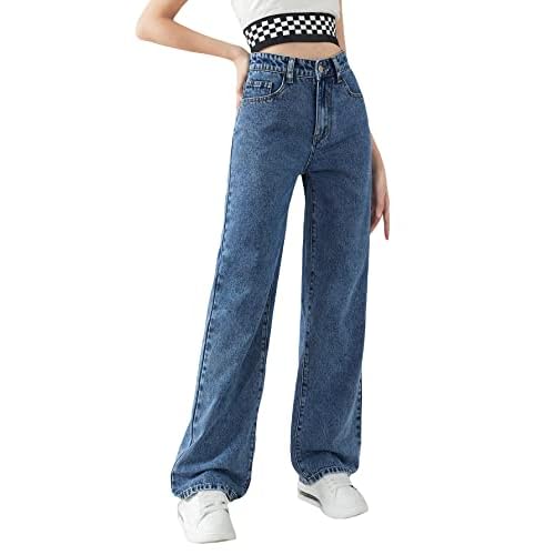 SweatyRocks Girl's Casual High Waist Solid Denim Pants Stretchy Flare Leg Jeans with Pocket