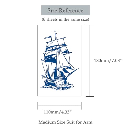 6 Sheets Semi Permanent Fake Waterproof Arm Temporary Tattoo Stickers Long Lasts 1-2 Weeks, Ship Boat Anchor Rope Compass Scorpion Lighthouse Sailor Sea Arrow Natural Fading