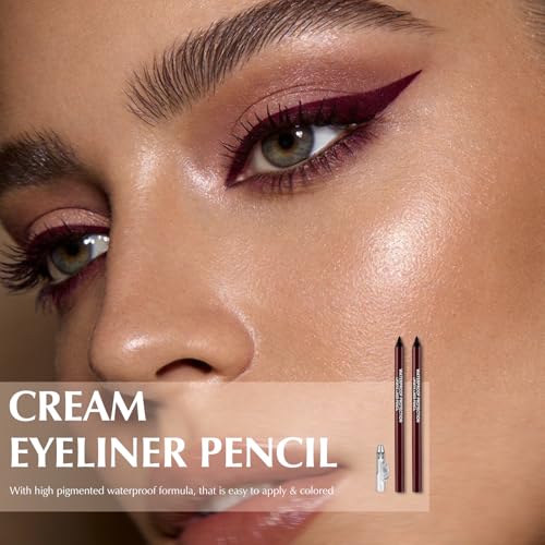 Burgundy Plum Eyeliner Pencil Waterproof Smudge-Proof 2-Pack