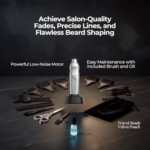 Wablow Silver Professional Hair Clippers for Men – Cordless Low-Noise Barbershop Clipper with Docking Station & 6 Guide Combs
