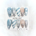 Press On Nails, White and Blue Snowflake Design, Medium Stiletto Shape, 10-Piece Set,Handmade Christmas Collection,(Medium)