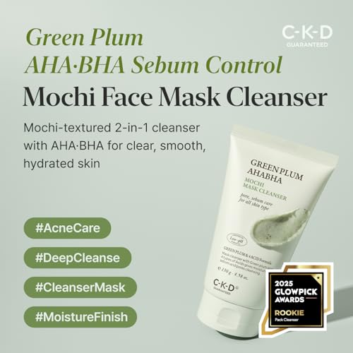 CKD Green Plum AHA¡¤BHA Clay Mask Cleanser - All in One, Korean Face Wash + Makeup Remover + Gentle Scrub with Controls Sebum, Tightens Pores, Removes Blackheads. All Skin Types. 4.58 oz