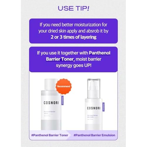 COSNORI Panthenol Barrier Emulsion - Vegan Skin Barrier strengthening Emulsion, Korean Skincare, High Content panthenol, Kakadu Plum Extract, Skin Texture&Hydration Care, 5.07 fl.oz