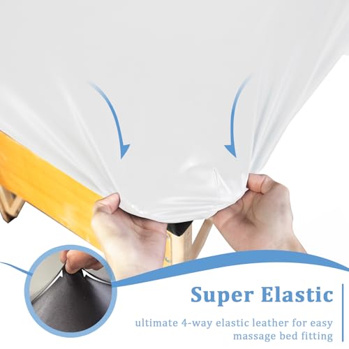 Leather Massage Table Cover Protector Wipeable Massage Table Cover Fitted Replacement Sheet Covers for Massage Bed/Spa Bed/Lash Beds, Fits 28-32" Wide (Pure White, 1Pcs)