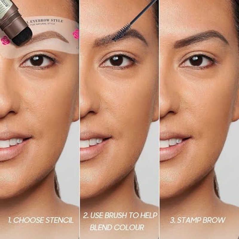 24-Piece Eyebrow Stamp & Stencil Kit with Brush - Waterproof, Natural Look
