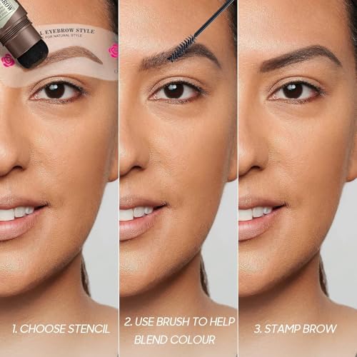Eyebrow Stamp Kit with 24 Reusable Stencils & Brush - Dark Brown