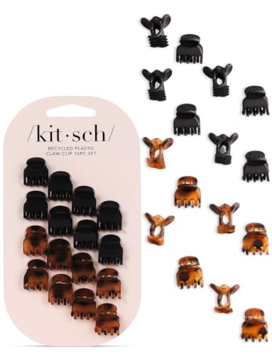 Kitsch Mini Claw Clips for Women - 16 Pack Tortoise & Black Hair Clips