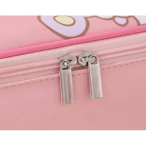 Kuromi & Hearts PU Cosmetic Bag Makeup Pouch Travel Portable Vanity Case Organizer with Handle - White