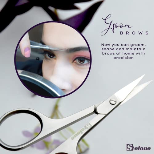 Stelone Stainless Steel Curved Cuticle & Eyebrow Precision Scissors