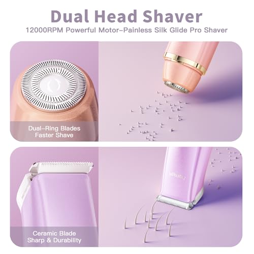 Bikini Trimmer for Women, Electric Razors with Dual Heads, Rechargeable Pubic Hair Trimmer with IPX7 Waterproof, Painless Pro Shaver for Underarm Leg Arm Body Face Private Area£¨DuskyRose£©