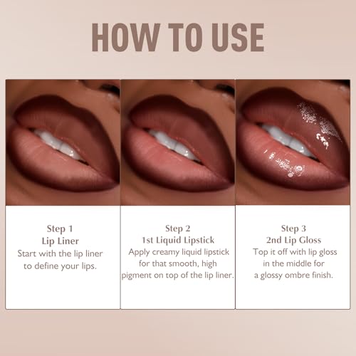 3-in-1 Lip Kit - Matte Lipstick, Liner & Nude Gloss Set