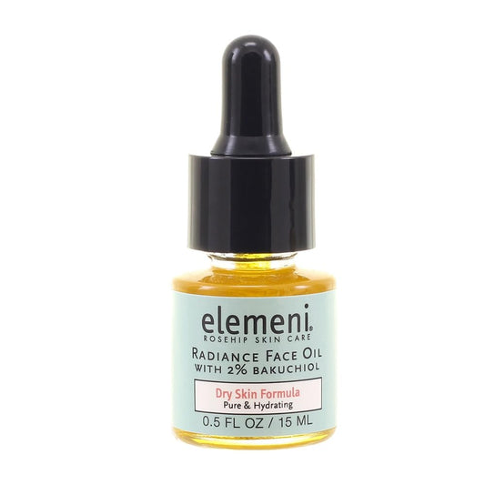 elemeni Radiance Face Oil Dry Complexion, 0.5 fl oz, Rosehip Seed Oil Refines Fine Lines & Wrinkles, Natural Source Retinoic Acid, Absorbs Easily, Bulgarian Rose & Neroli, Organic, Anti-Aging, Vegan