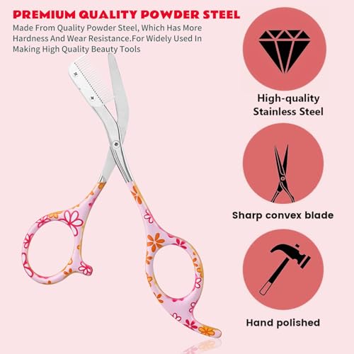 Eyebrow Trimmer Scissors with Comb - Stainless Steel, Pink
