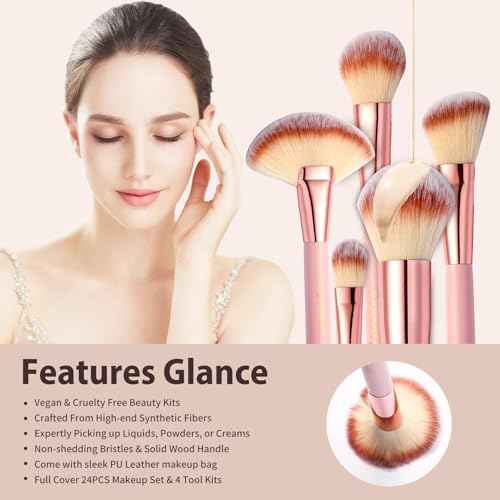 28PCS Makeup Brush Set, Quality Makeup Brushes for Women, Brush Set Make Up for Beginner Starter Professional,Pink Makeup Set with Blenders Masks Spatula,Travel-Friendly Makeup Brush Set with Case