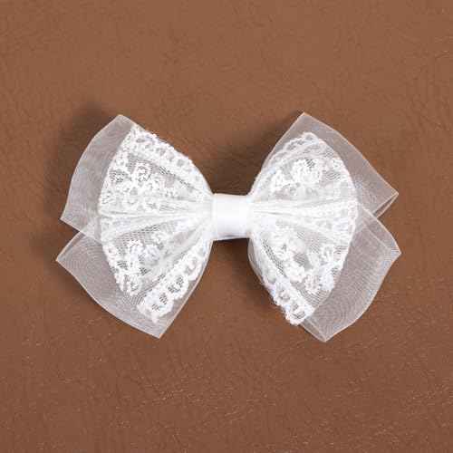 White Mesh Lace Hair Bow Clips Girls 4" Lace Fabric Bowknot Barrettes Alligator Hairpins for Flower Girl Kids Teens Toddler Bride Wedding Communion Pageant Party Dress Accessories Gift