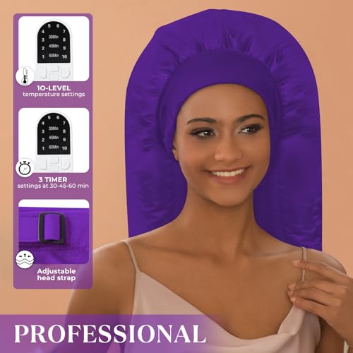 Amzpic Purple Heat Cap for Deep Conditioning Hair Steamer with 10-Level Temperature