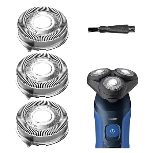 SH50/52 Replacement Heads Compatible with Philips Series 5000 Electric Shavers, SH50 MultiPrecision Blades Upgrade Heads Compatible with Norelco Series 5000 Razors, 3 Pack with Brush