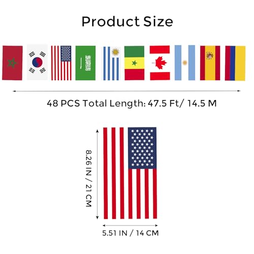 48 Country Flags Banner 47.5 Ft for World Cup Party Decorations