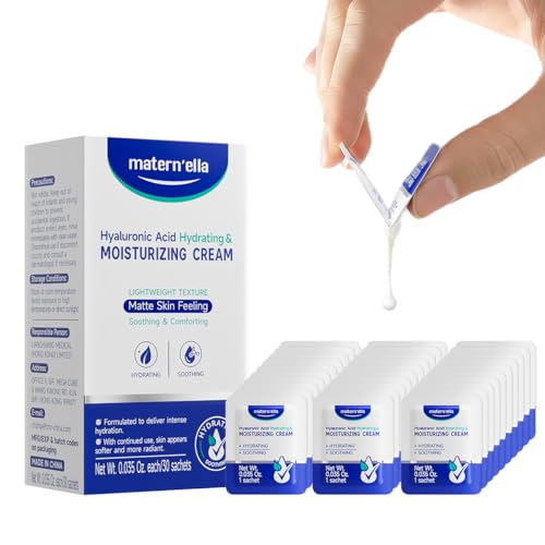 matern'ella Facial Moisturizer Cream with 4D Hyaluronic Acid Hydration, Peptide Anti-Aging 30 Sachets Travel-Friendly Single-Use Packets for Dry and Sensitive Skin