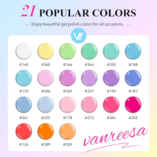 VANREESA 24-Piece Pastel Gel Nail Polish Set with Top & Base Coat