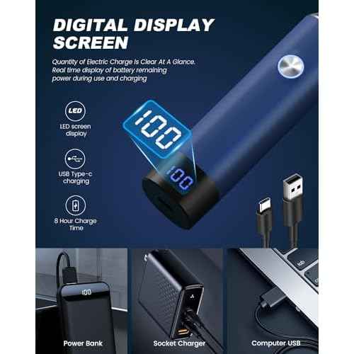 Nose & Ear Hair Trimmer Clipper with LED Display for Men Women, 2025 Model Painless USB Rechargeable Eyebrow & Facial Hair Trimmer,Professional IPX7 Waterproof Dual Edge Blades (Cyan)