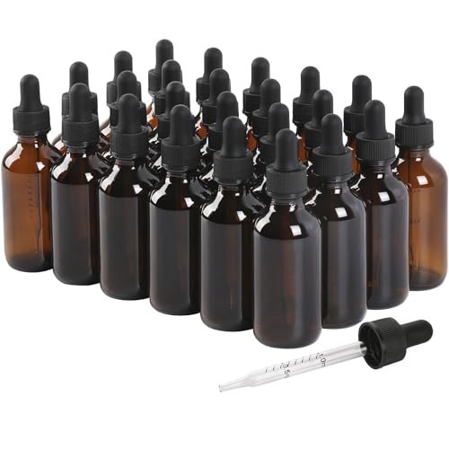 24 Pack 2oz Amber Glass Dropper Bottles with Measurement Scale