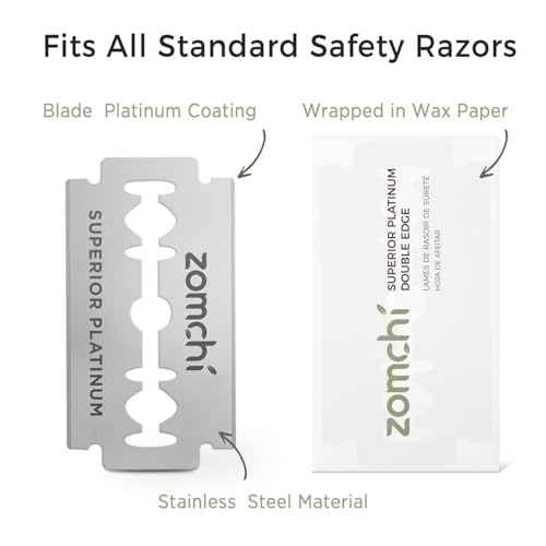 Zomchi Double Edge Razor Blades, 60 Counts Safety Razor Blades for Shaving, Platinum Stainless Steel Shaving Blades for Men and Women, Fits All Standard Double Edge Razors