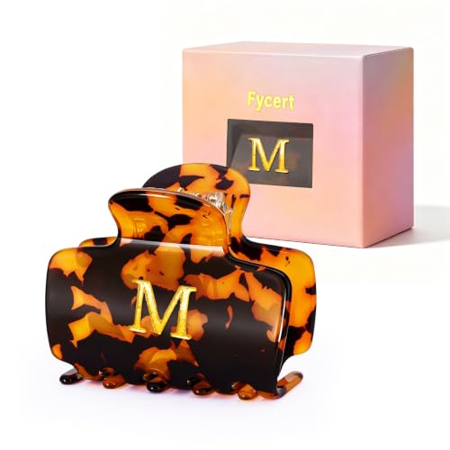 Fycert Tortoise-M Small Initial Hair Clip for Women & Teens, Glitter Acrylic