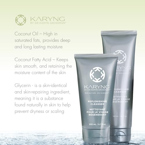 KARYNG Replenishing Cleanser, Natural and Organic Face Wash, Gentle Facial Cleanser with Coconut Oil, Hydrating and Soothing, 6.7oz