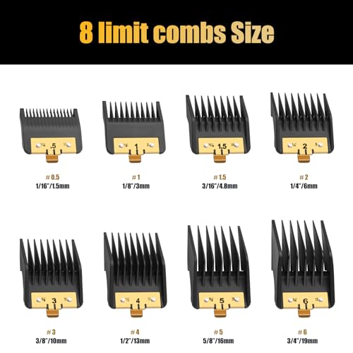 8PCS Premium Clipper Guards with Metal Clip compatible with BaBylissPRO Barberology Comb Set,Cutting Lengths 1/16¡±-3/4 ¡±, for Babyliss Clipper Guards for FX870 FX890 FX825 FX673 Clippers