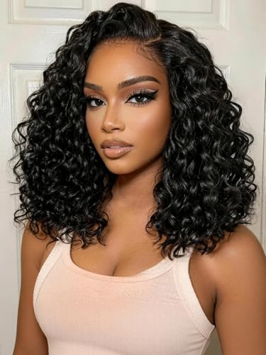 KLAIYI Water Wave Bob Wig - 14 Inch Glueless Human Hair