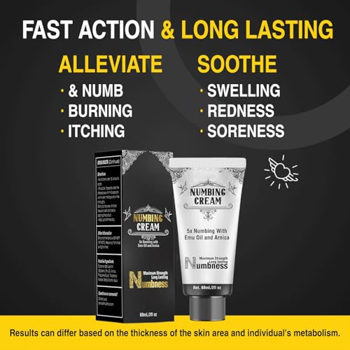2 Pack Numbing Cream Maximum Strength: Long Lasting Extra Relief with Menthol Arnica and Emu Oil 2 x 60ml