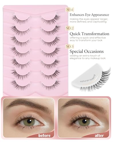 Onlyall Natural Wispy False Eyelashes 12mm Clear Band H24