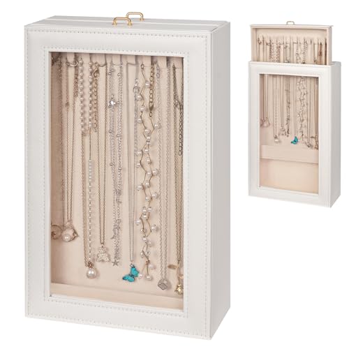 2-Layer Necklace Organizer Box with Dual-Sided Clear Lid